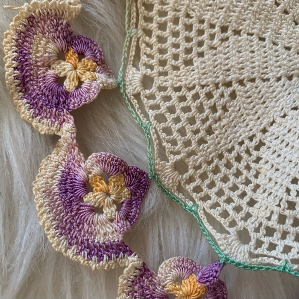 Handmade Crochet Doily with Purple Flowers - Picture 13 of 13